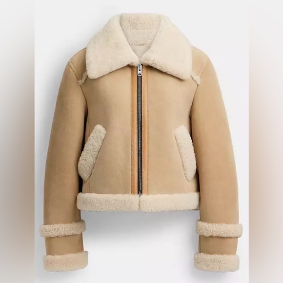 Coach Shearling Jacket in Sand Color Large Size NEW WITH TAGS - Picture 6 of 8